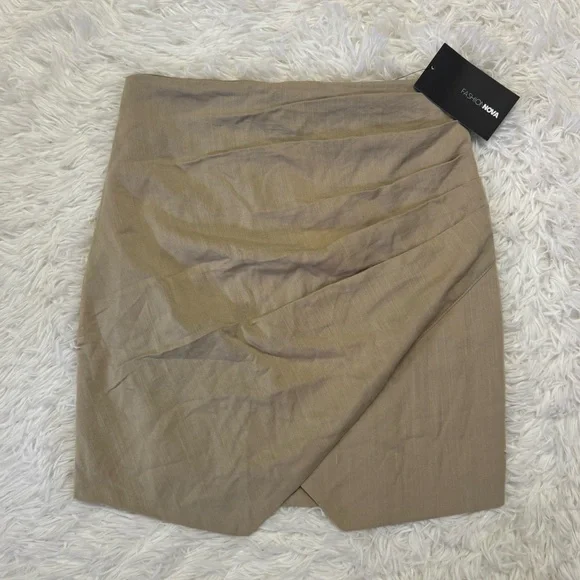 Fashion Nova Mini Skirt Faux Wrap Skirt Tan Mini Skirt - Picture 1 of 4